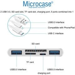 Microcase 5in1 USB 3.0 Lightning Type-C to SD-TF Kart Okuyuculu USB Kamera Adaptörü - AL2774