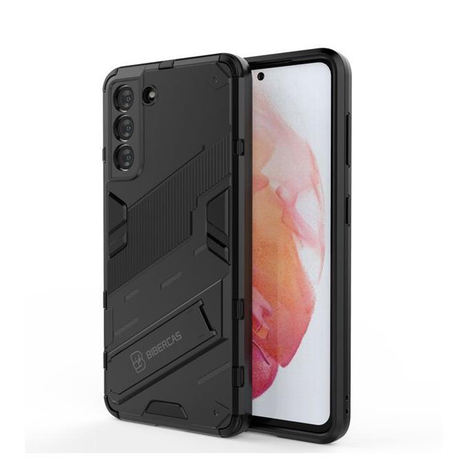 Microcase Samsung Galaxy S21 FE Matrix Serisi Armor Standlı Kılıf - Siyah