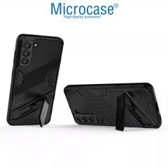 Microcase Samsung Galaxy S21 FE Matrix Serisi Armor Standlı Kılıf - Siyah