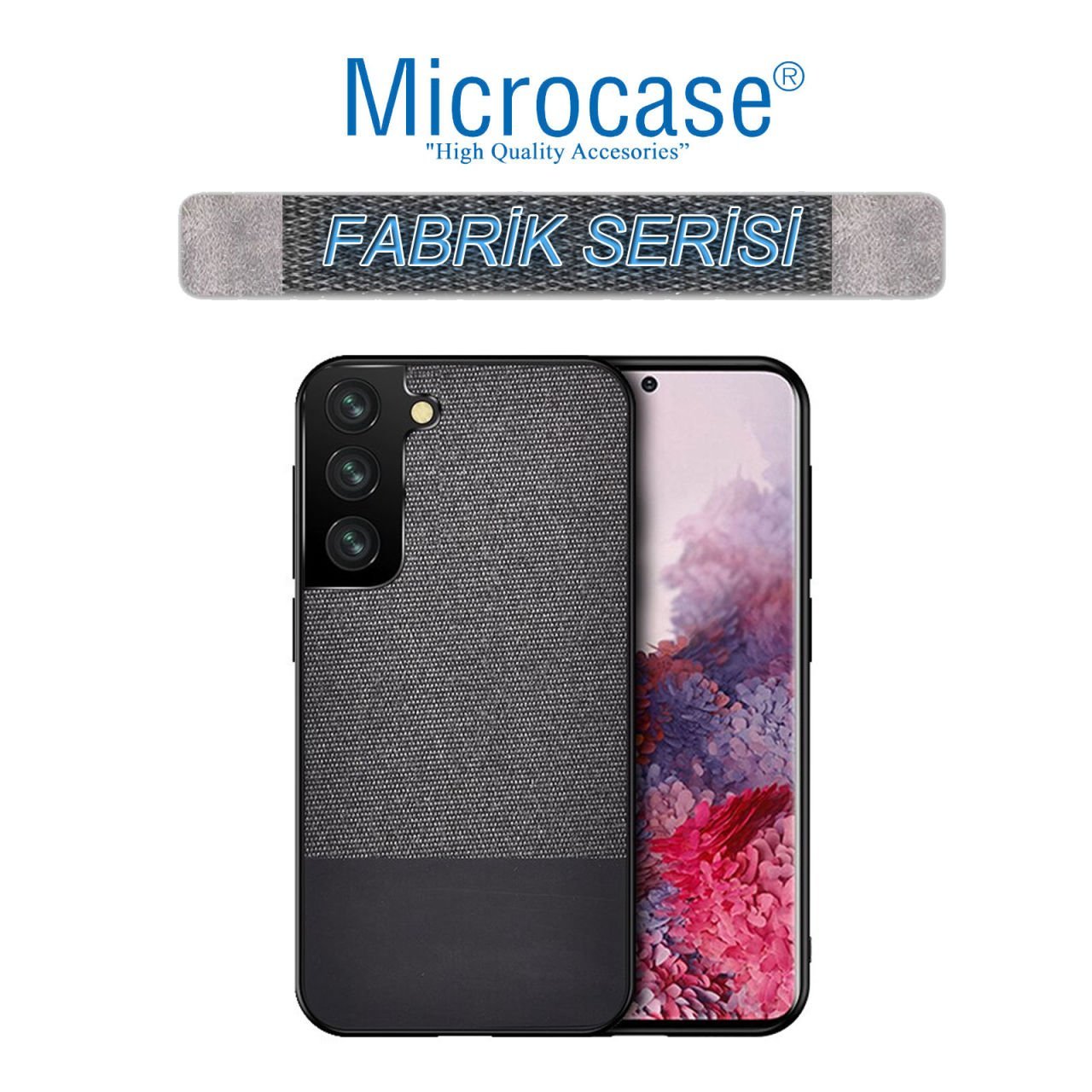 Microcase Samsung S21 FE Fabrik Serisi Kumaş ve Deri Desen Kılıf - Siyah
