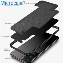 Microcase Samsung S21 FE Fabrik Serisi Kumaş ve Deri Desen Kılıf - Siyah