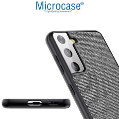 Microcase Samsung S21 FE Fabrik Serisi Kumaş ve Deri Desen Kılıf - Gri
