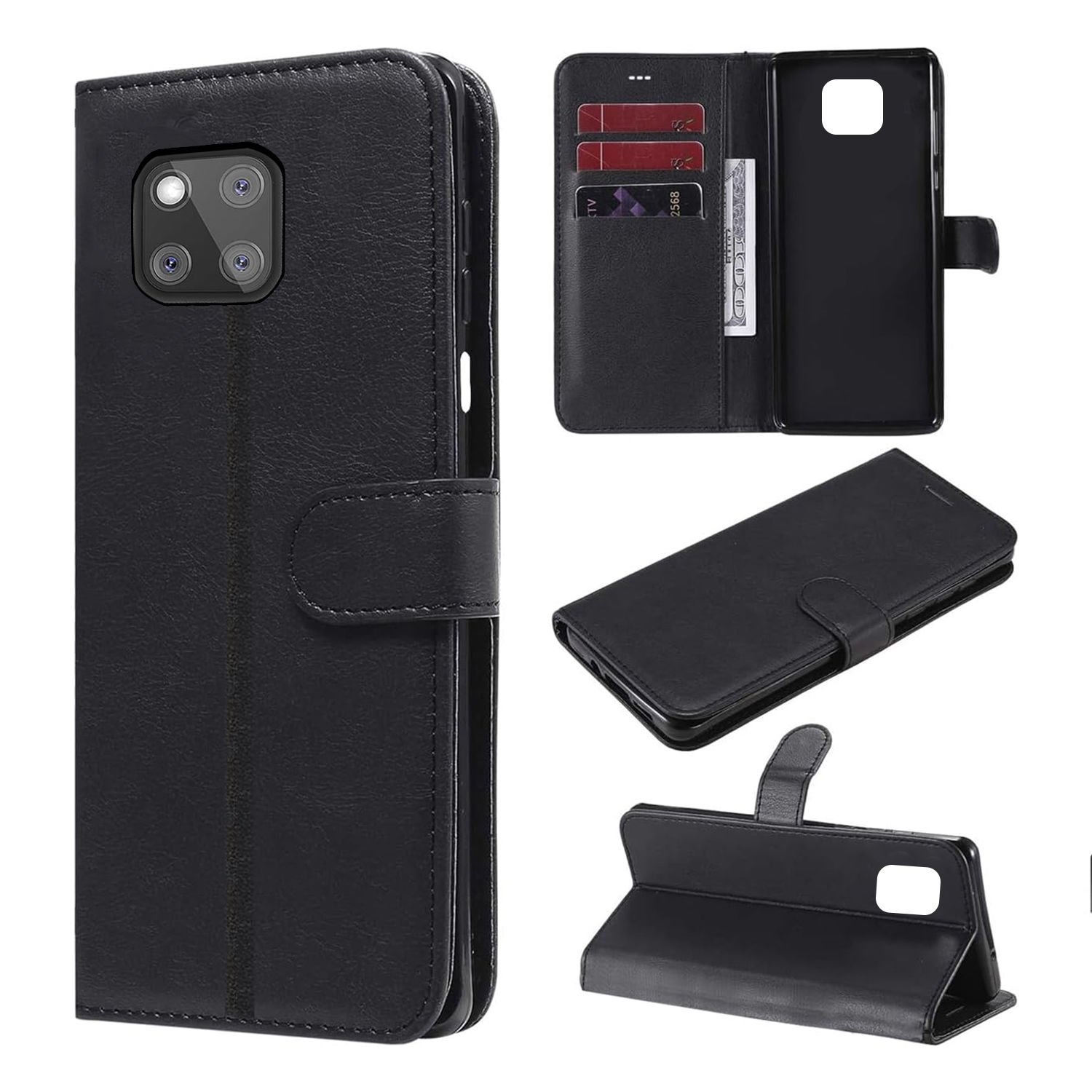 Microcase Huawei Mate 20 Pro  Darbeye Dayanıklı Cüzdanlı ve Standlı Kapaklı Deri Kılıf Siyah AL4232