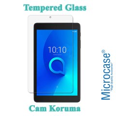 Microcase Alcatel 3T 8 inch Tablet Universal Döner Standlı Tablet Kılıfı + Tempered Glass Cam Koruma Kırmızı