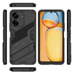 Microcase Poco M6 5G /Xiaomi Redmi 13C 5G Matrix Serisi Armor Standlı Perfect Koruma Kılıf - Siyah Al3416
