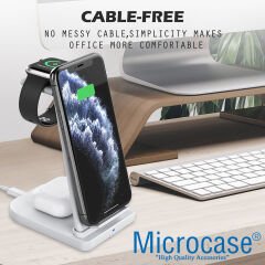Microcase iPhone-Apple Watch-Airpods ile uyumlu 15W 3in1 Manyetik Kablosuz Şarj Standı - AL3697