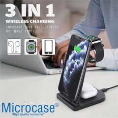 Microcase iPhone-Apple Watch-Airpods ile uyumlu 15W 3in1 Manyetik Kablosuz Şarj Standı - AL3697