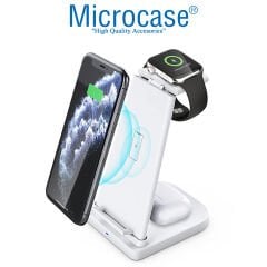 Microcase iPhone-Apple Watch-Airpods ile uyumlu 15W 3in1 Manyetik Kablosuz Şarj Standı - AL3697