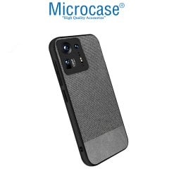 Microcase Xiaomi Mix 4 Fabrik Serisi Kumaş ve Deri Desen Kılıf - Gri