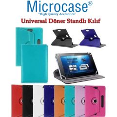 Microcase Alcatel 3T 8 inch Tablet Universal Döner Standlı Tablet Kılıfı + Nano Esnek Ekran Koruma Filmi Kırmızı