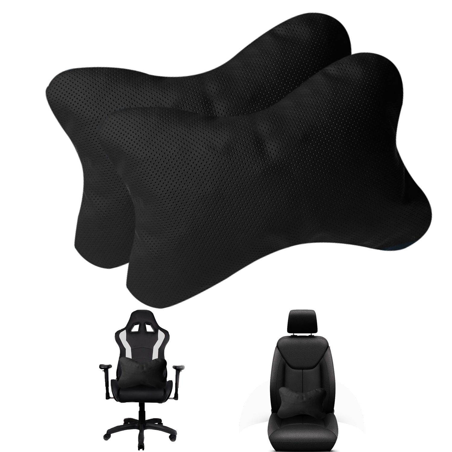 Microcase 3D Ortopedik Oto Araç Oyuncu Koltuk Bel Destek yastığı 36x26cm 2 Adet AL4336 Siyah